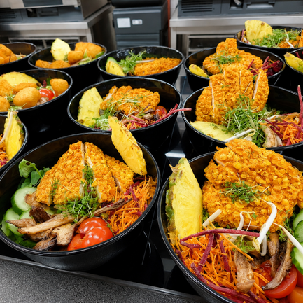 sowls Bowl mit Tofu und Hähnchen.
